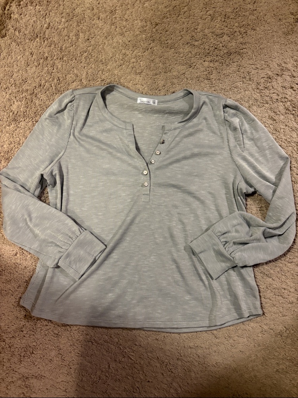 Madison Light Gray Long Sleeve Henley Top